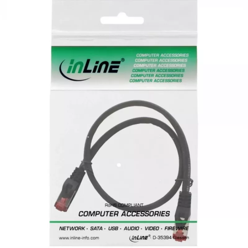 Cable de parcheo InLine S/FTP PiMF Cat.6 250MHz cobre libre de halógenos negro 0,5 m