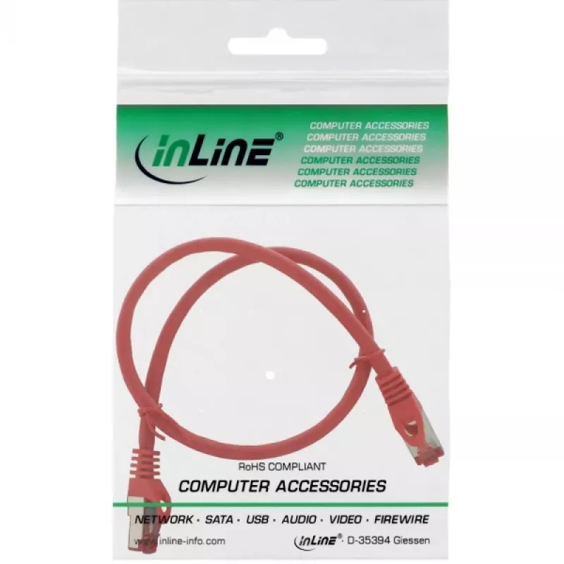 Cable de parcheo InLine S/FTP PiMF Cat.6 250MHz cobre libre de halógenos rojo 0,5 m