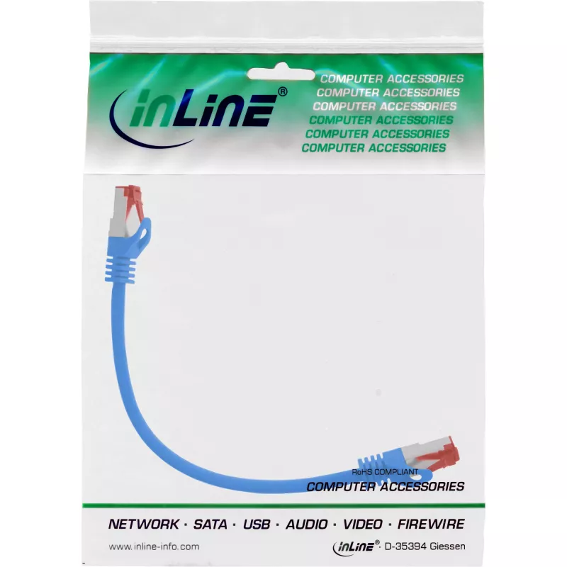 Cable de parcheo InLine S/FTP PiMF Cat.6 250 MHz cobre libre de halógenos azul 0,25 m