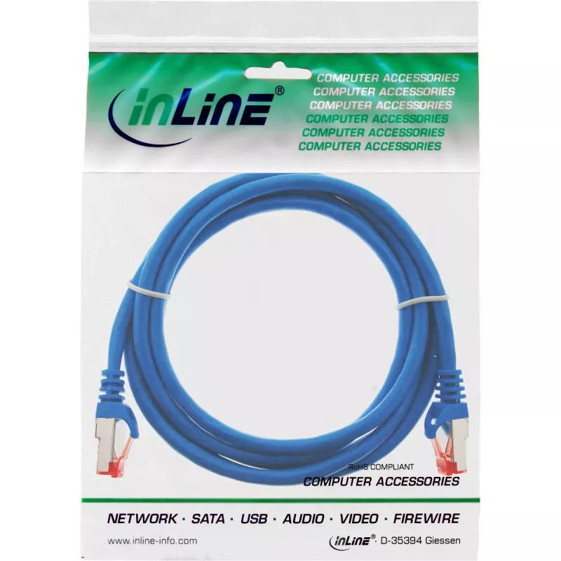 Cable de parcheo InLine S/FTP PiMF Cat.6 250MHz cobre libre de halógenos azul 1 m
