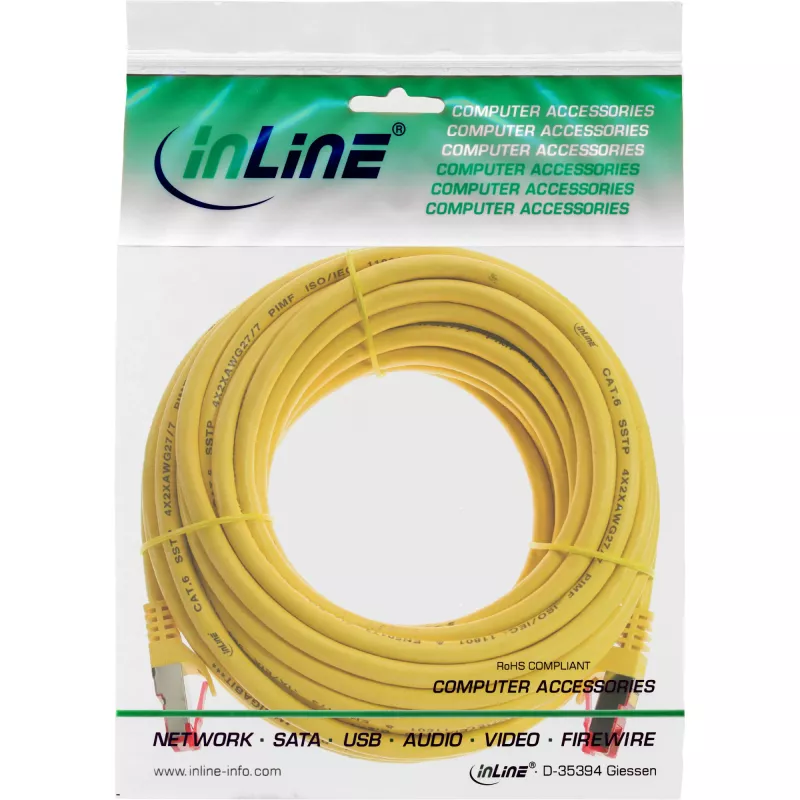 Cable de parcheo InLine S/FTP PiMF Cat.6 250MHz cobre libre de halógenos amarillo 7,5 m