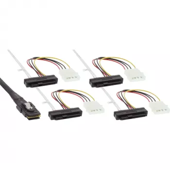 Cable SAS InLine, Mini SAS SFF-8087/4x SAS SFF-8482+alimentación, HDD SAS a controladora 0,75 m
