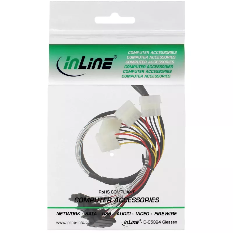 Cable SAS InLine, Mini SAS SFF-8087/4x SAS SFF-8482+alimentación, HDD SAS a controladora 0,75 m