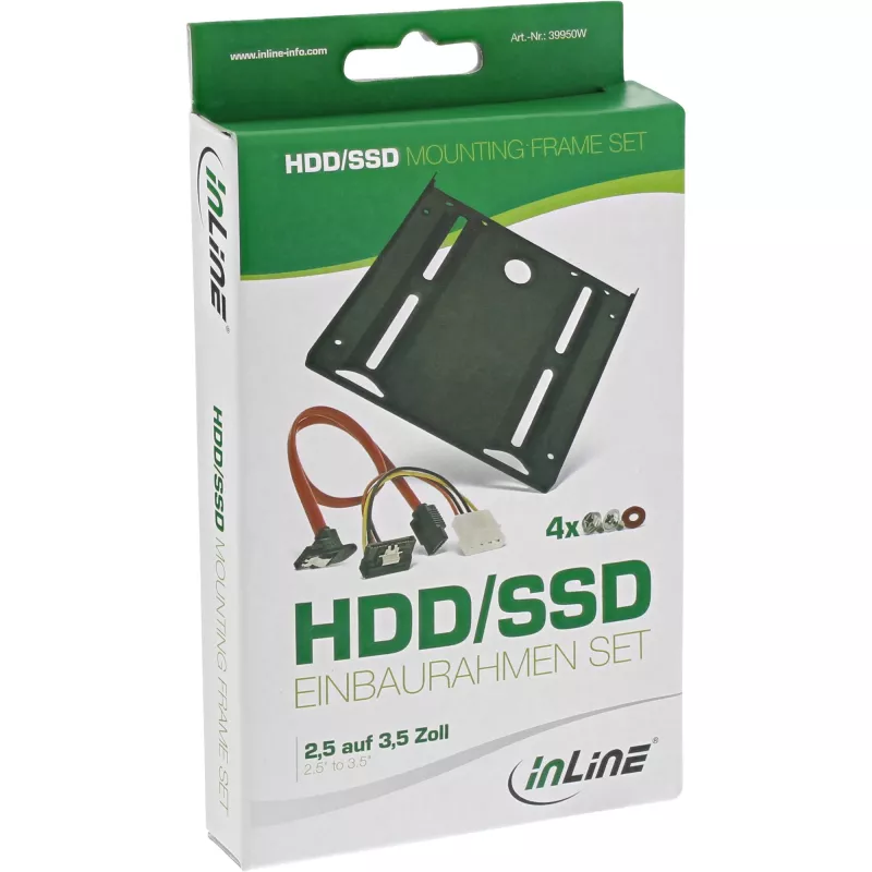 SET de marco de montaje para HDD/SSD InLine con cable SATA y de alimentación, en ángulo, incl. tornillos