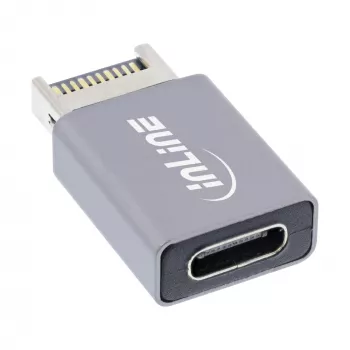 Adaptador USB 3.2 InLine, conector macho USB-E de panel frontal interno a conector hembra USB-C