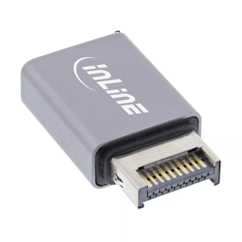 Adaptador USB 3.2 InLine, conector macho USB-E de panel frontal interno a conector hembra USB-C
