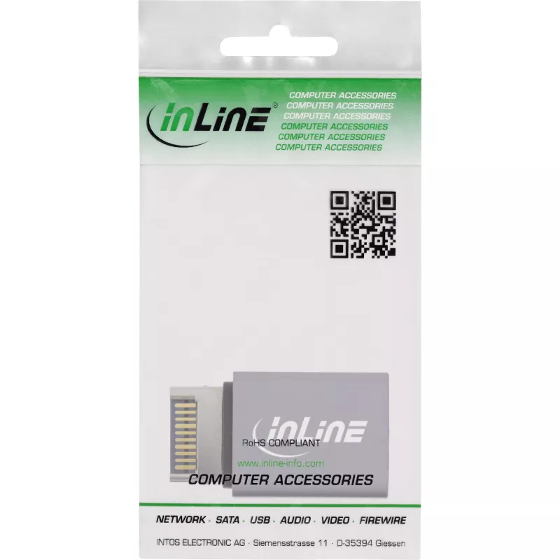 Adaptador USB 3.2 InLine, conector macho USB-E de panel frontal interno a conector hembra USB-C