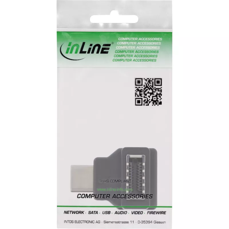 Adaptador USB 3.2 InLine, conector macho USB-C a conector hembra USB-E de panel frontal interno