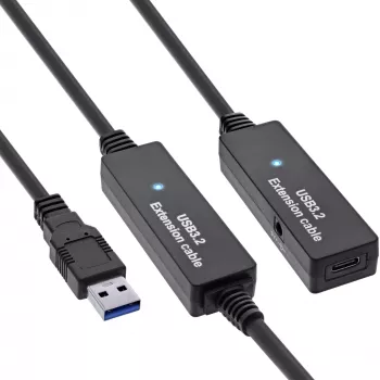 Extensión activa USB 3.2 Gen.1 InLine, conector macho USB-A a conector hembra USB-C, 15m