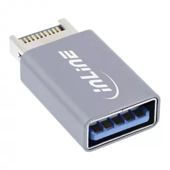 Adaptador USB 3.2 InLine, conector macho USB-E de panel frontal interno a conector hembra USB-A