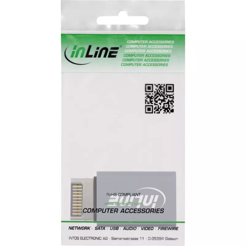 Adaptador USB 3.2 InLine, conector macho USB-E de panel frontal interno a conector hembra USB-A