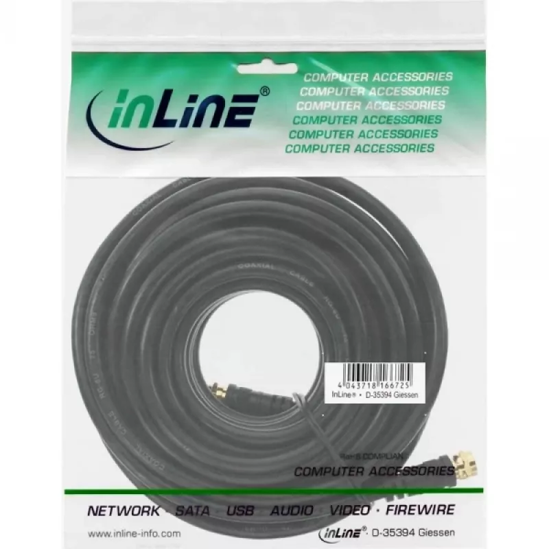 Cable SAT Premium InLine 69315P 15m doble apantallado 2x conector macho F negro