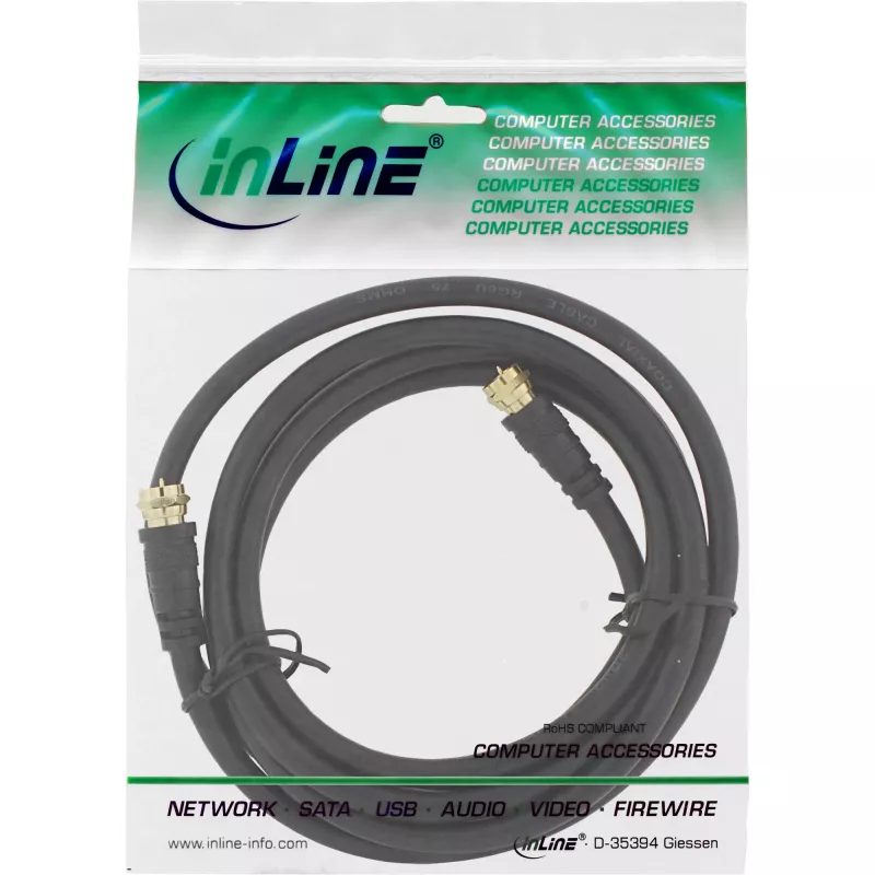 Cable SAT Premium InLine doble apantallado 2x conector macho F >85 dB negro 5 m