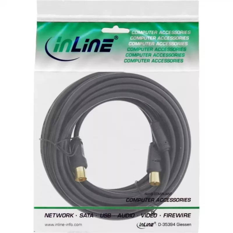 InLine Cable de antena 2x apantallado >85dB negro 5m