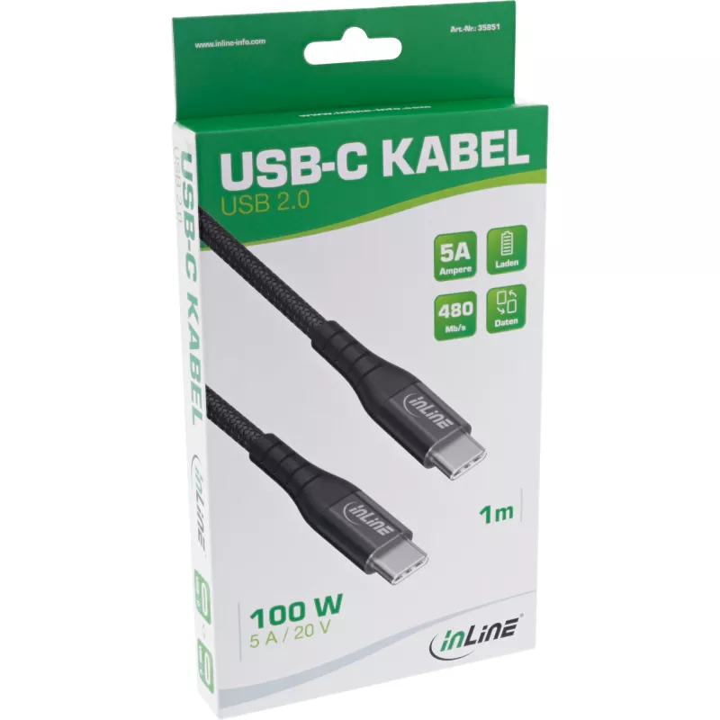 InLine Cable USB 2.0 USB-C macho/macho cable de carga rápida 100W 2m