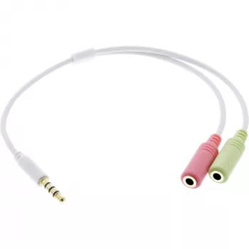 InLine Cable adaptador de audio para auriculares 3,5 mm macho 4 polos / 2x 3,5 mm blanco 0,15 m