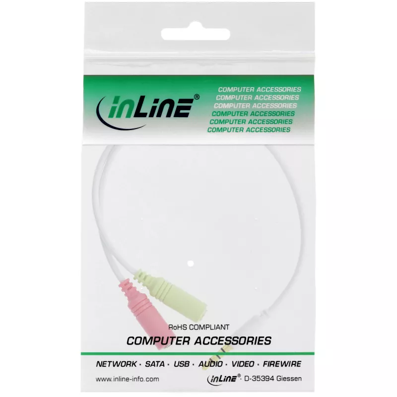 InLine Cable adaptador de audio para auriculares 3,5 mm macho 4 polos / 2x 3,5 mm blanco 0,15 m