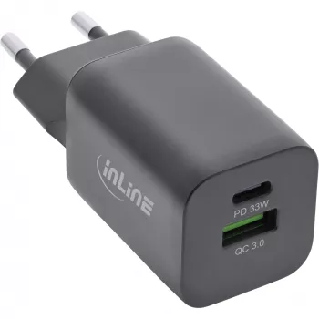 InLine Fuente de alimentación USB cargador USB-A + USB Type-C 33W PD + QC