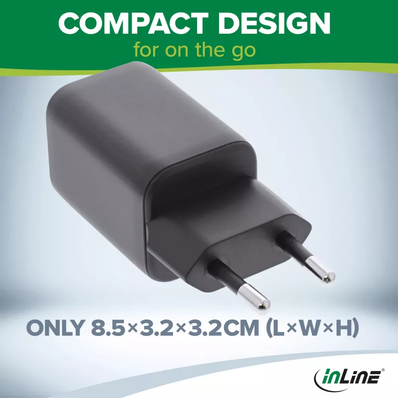 InLine Fuente de alimentación USB cargador USB-A + USB Type-C 33W PD + QC