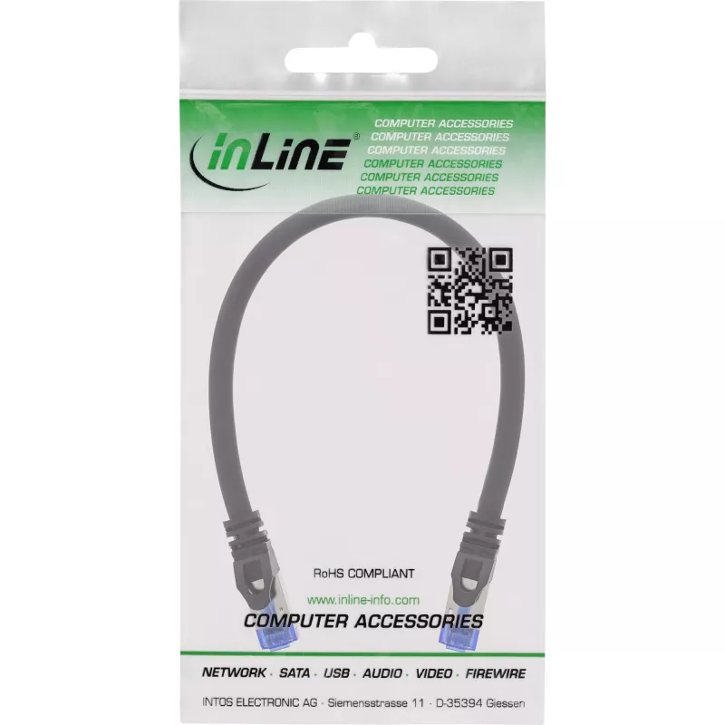 InLine Cable de red blindado U/FTP Cat.6A negro 0,3m