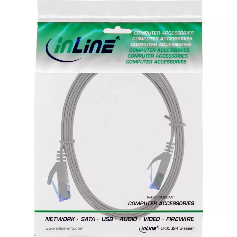 InLine Cable de red plano U/FTP Cat.6A gris 3m