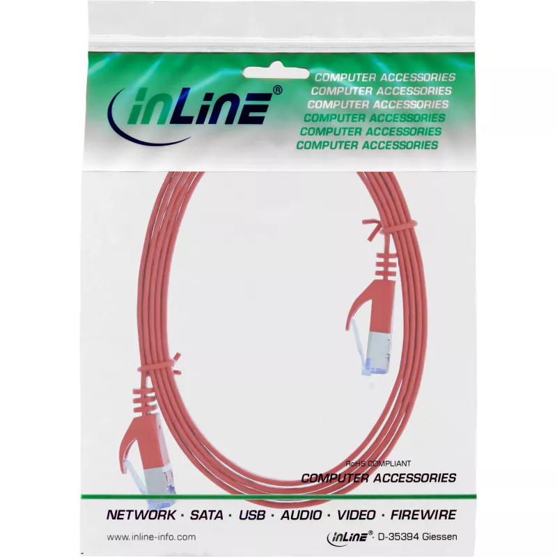 Cable de red plano InLine U/FTP Cat.6A rojo 2 m