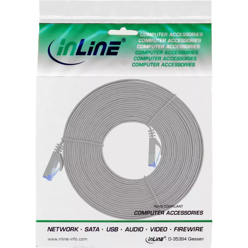 Cable de red plano InLine U/FTP Cat.6A gris 5 m