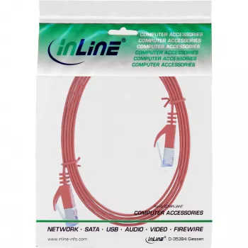 Cable de red plano InLine U/FTP Cat.6A rojo 3 m