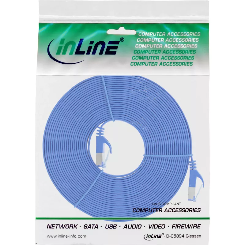 Cable de red plano InLine U/FTP Cat.6A azul 5 m