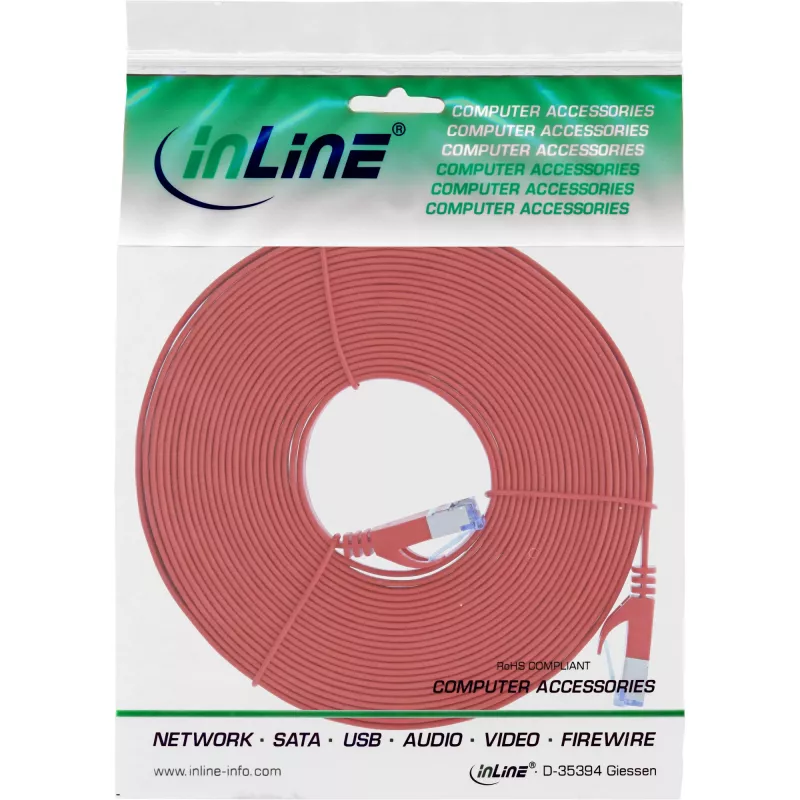 Cable de red plano InLine U/FTP Cat.6A rojo 7 m