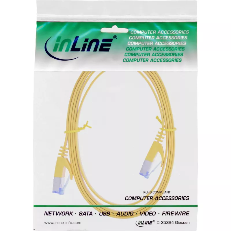 Cable de red plano InLine U/FTP Cat.6A amarillo 1 m