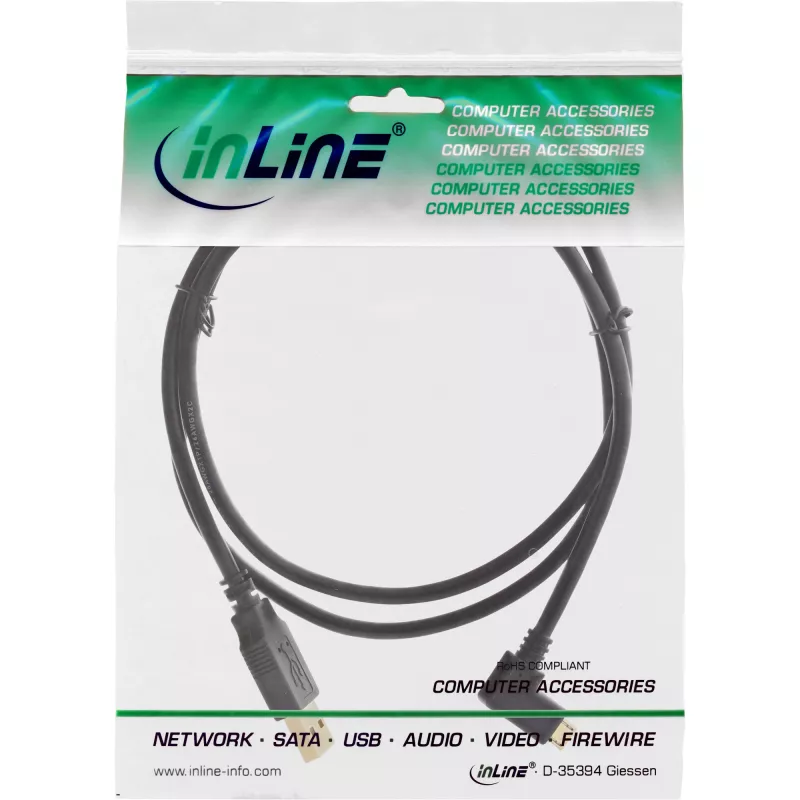 Cable Micro-USB 2.0 InLine USB Type-A macho / Micro-B macho acodado negro 2 m
