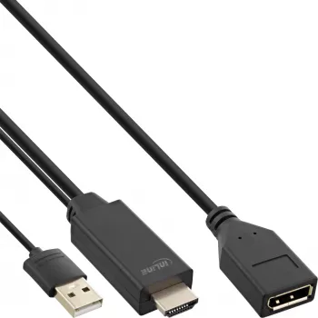 Cable convertidor InLine HDMI macho a DisplayPort hembra 4K negro/dorado 0,3 m