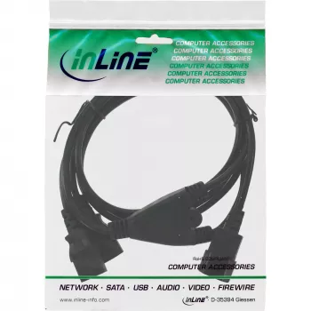 Cable en Y de alimentación InLine con conector Schuko 1x IEC-C14 a 2x IEC-C13 1,8 m