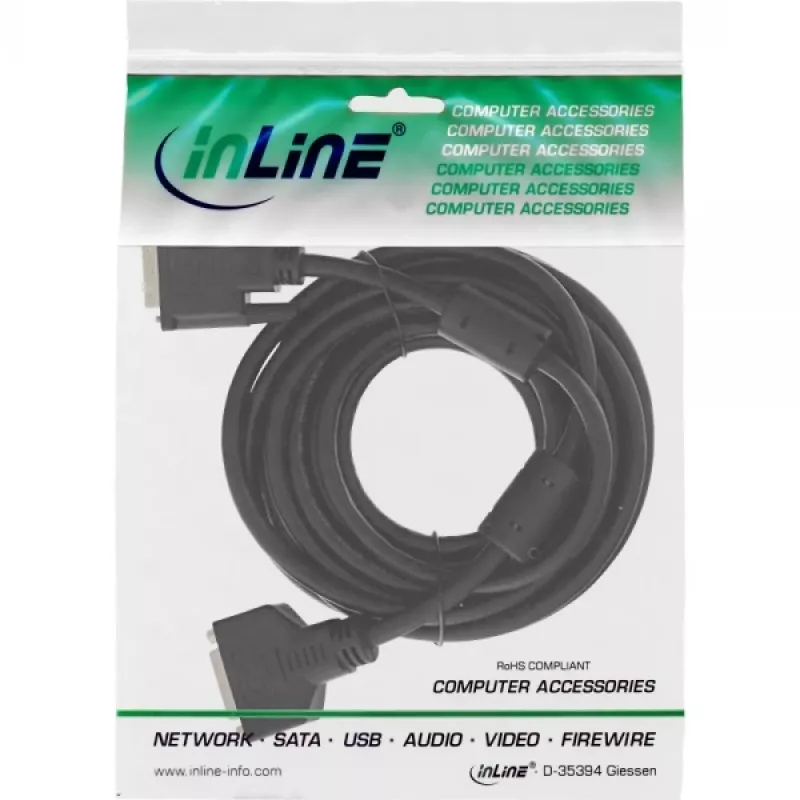 Cable DVI-D InLine 24+1 macho/hembra, Dual Link, 2 núcleos de ferrita, 2 m