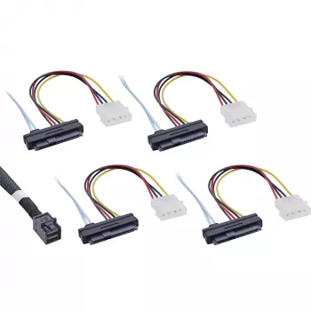 Cable Mini SAS HD InLine SFF-8643 a 4x SFF-8482 + alimentación 1 m