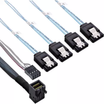 Cable Mini SAS HD InLine SFF-8643 en ángulo a 4x SATA + Sideband 1 m