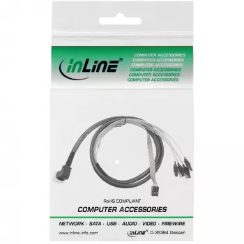 Cable Mini SAS HD InLine SFF-8643 en ángulo a 4x SATA + Sideband 0,5 m