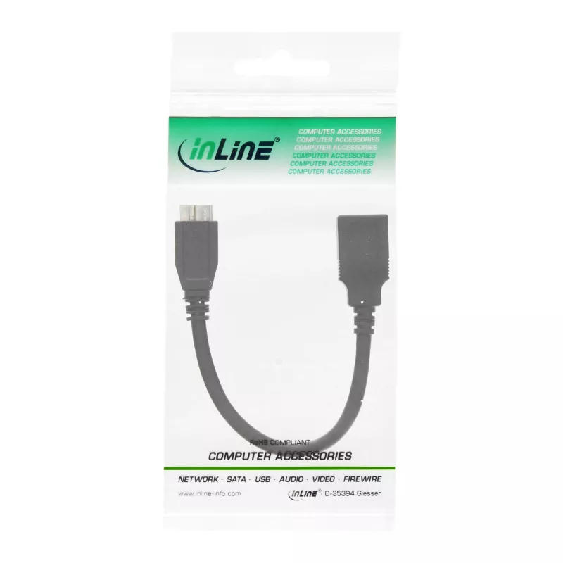 Cable adaptador OTG InLine Micro USB 3.0 conector Micro-B macho a conector USB Type-A hembra 0,15 m