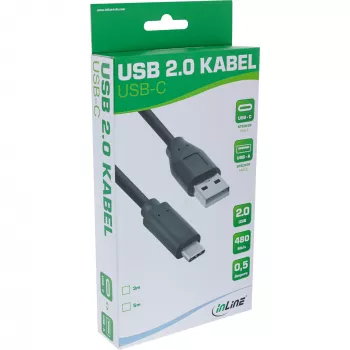 Cable USB 2.0 InLine, conector USB-C macho / conector USB-A macho, negro, 3 m