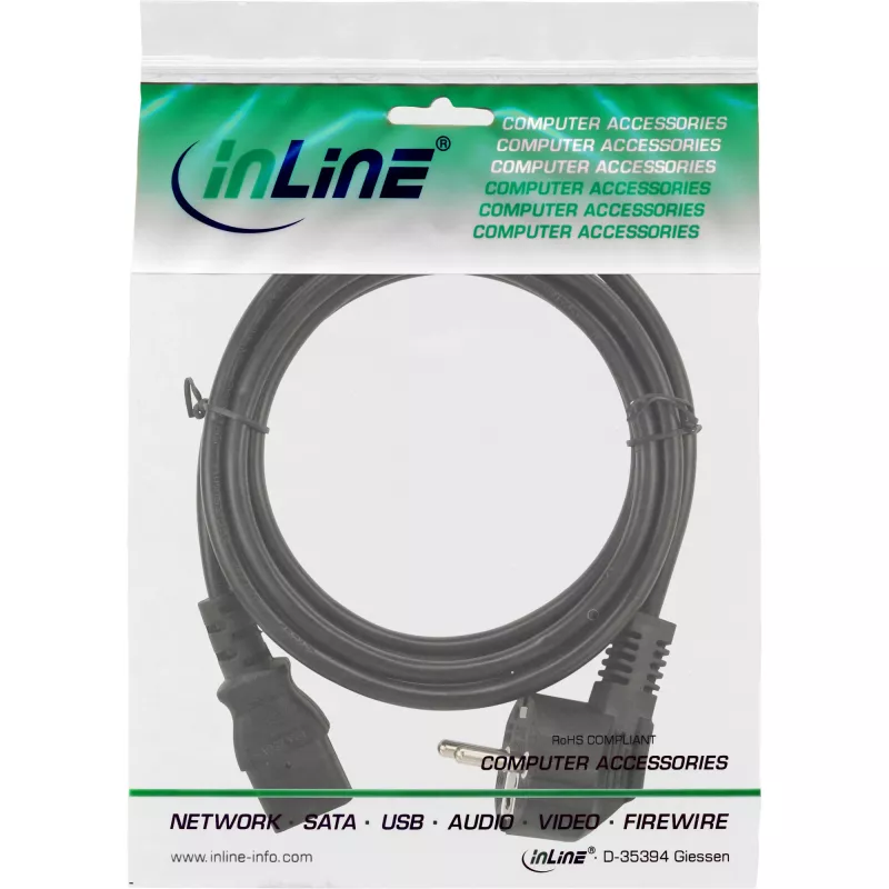 Cable de alimentación InLine, CEE 7/7 en ángulo / conector IEC C13 de 3 polos, 1,5 m
