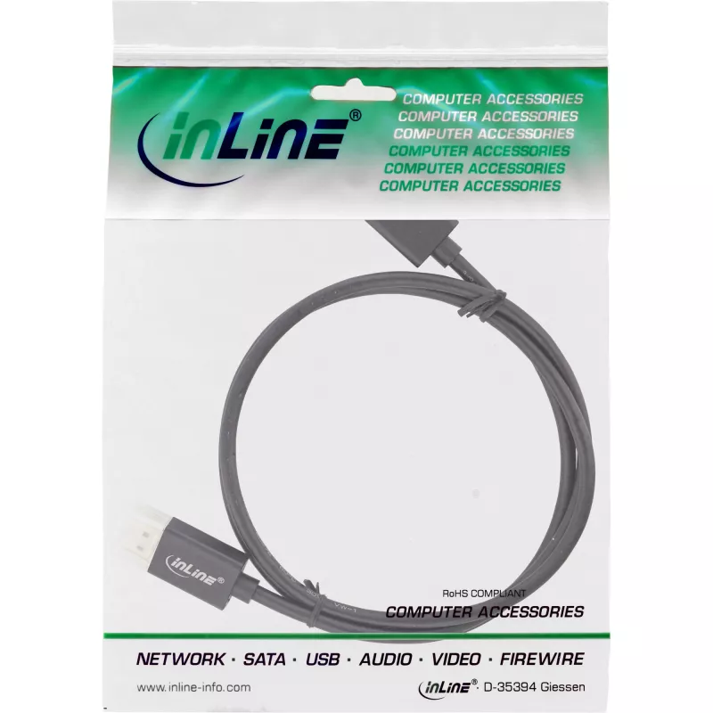Cable DisplayPort 1.4 InLine fino, 8K4K, negro, contactos dorados, 3 m
