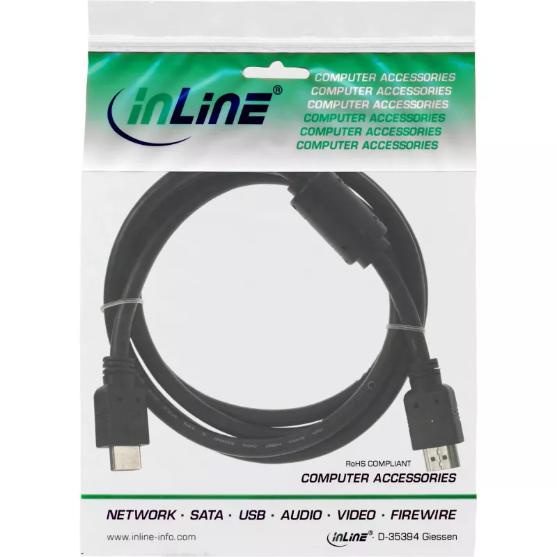 InLine cable HDMI High Speed conector macho + ferrita negro 1m