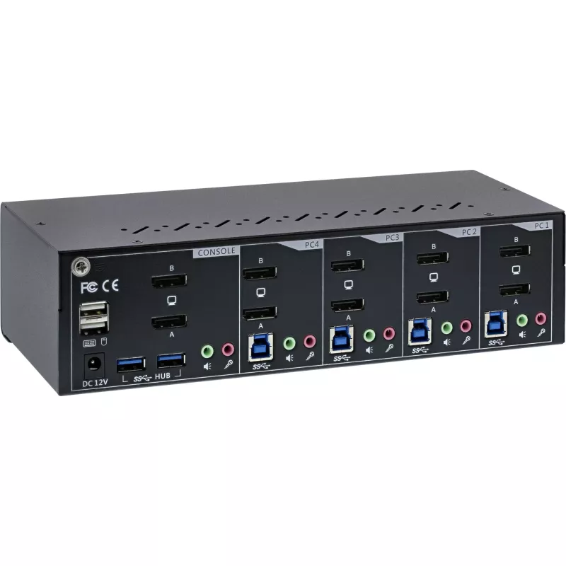 Conmutador KVM de sobremesa InLine 63654I 4 puertos doble monitor DP 1.2 4K USB 3.0 Audio