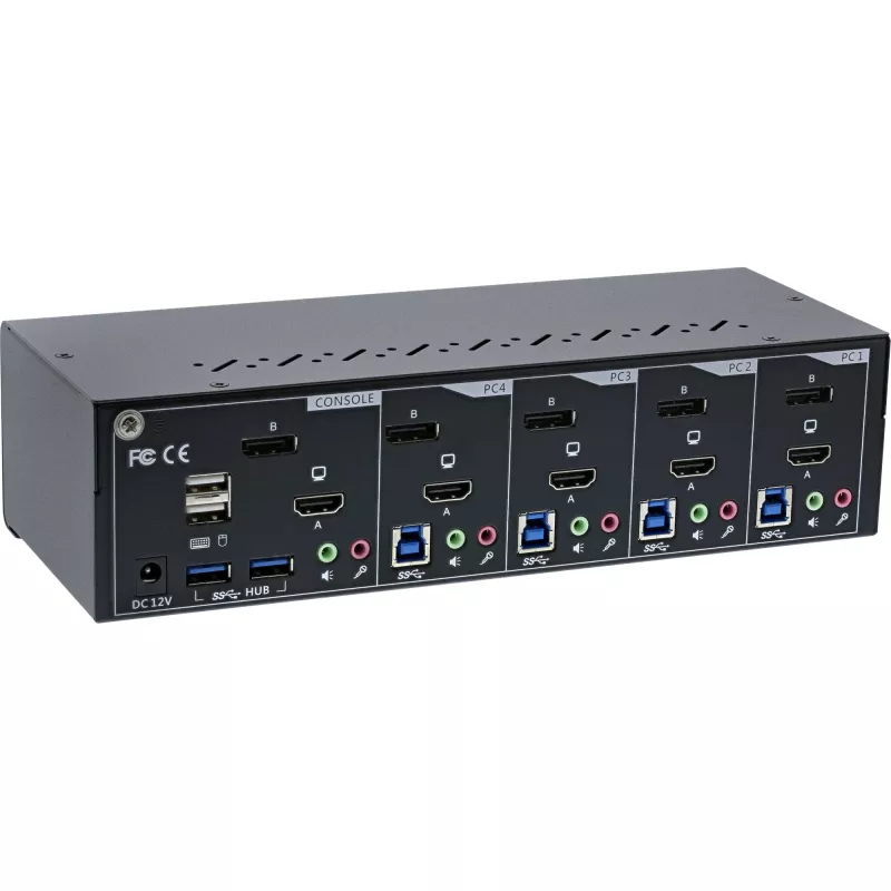 Conmutador KVM de sobremesa InLine 62644I 4 puertos doble monitor DP+HDMI 4K USB 3.0 Audio