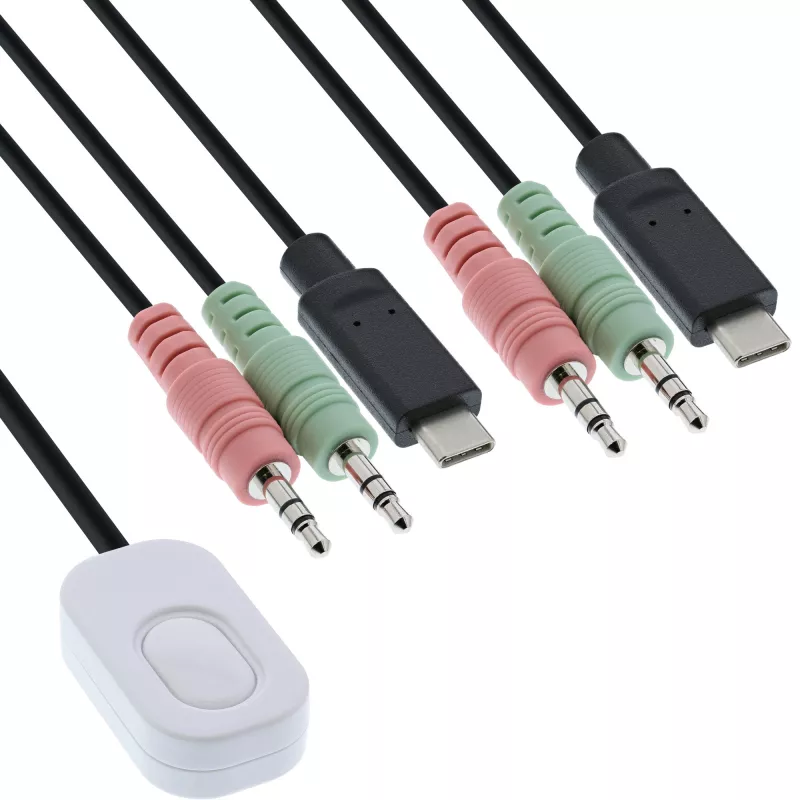 InLine conmutador KVM, 2 puertos, USB-C a DisplayPort 1.2, 4K, audio, cable integrado