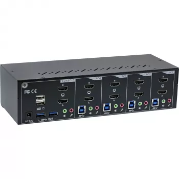Conmutador KVM de sobremesa InLine 62654I 4 puertos doble monitor HDMI 4K USB 3.0 Audio