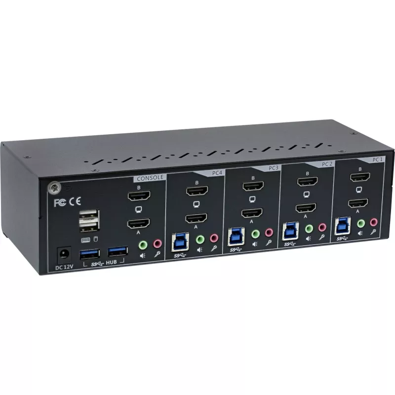 Conmutador KVM de sobremesa InLine 62654I 4 puertos doble monitor HDMI 4K USB 3.0 Audio