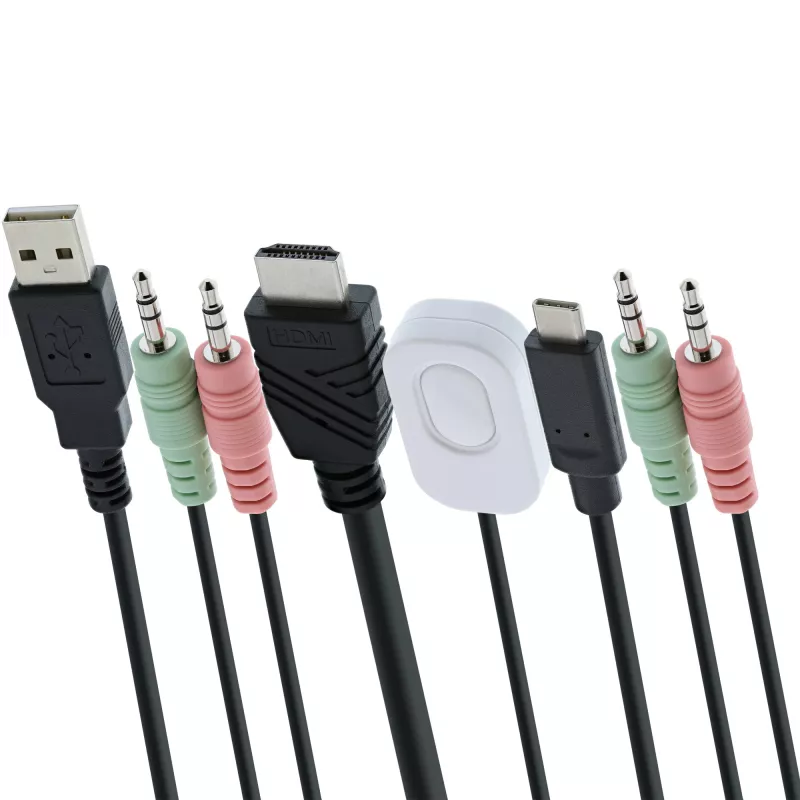 InLine conmutador KVM, 2 puertos, USB-C + HDMI a HDMI, 4K, con audio, cable integr.