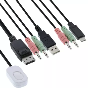 InLine conmutador KVM, 2 puertos, USB-C+DP a DisplayPort, 4K, audio, cable integr.
